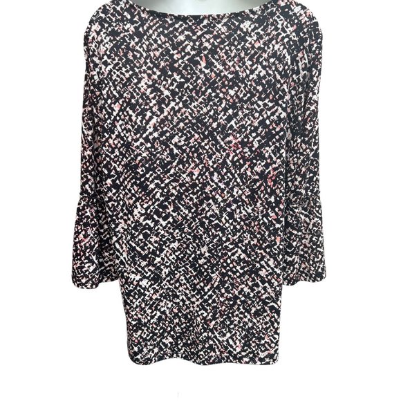 Ellen Tracy Long Bell Sleeve Round Neck Pullover Blouse Black White & Pink L - Picture 7 of 11